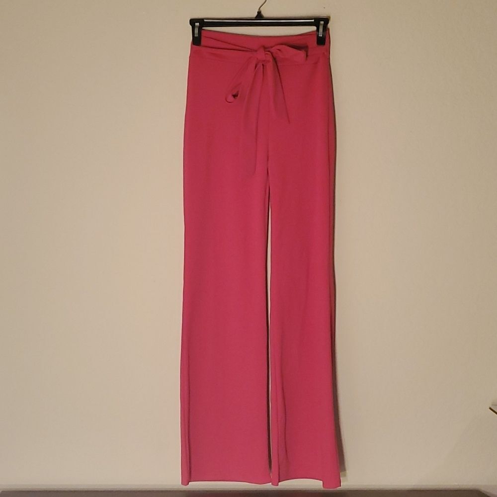 VTG 90s Top 10 USA Hot Pink Wide Leg Pants Polyester Spandex High Waist L